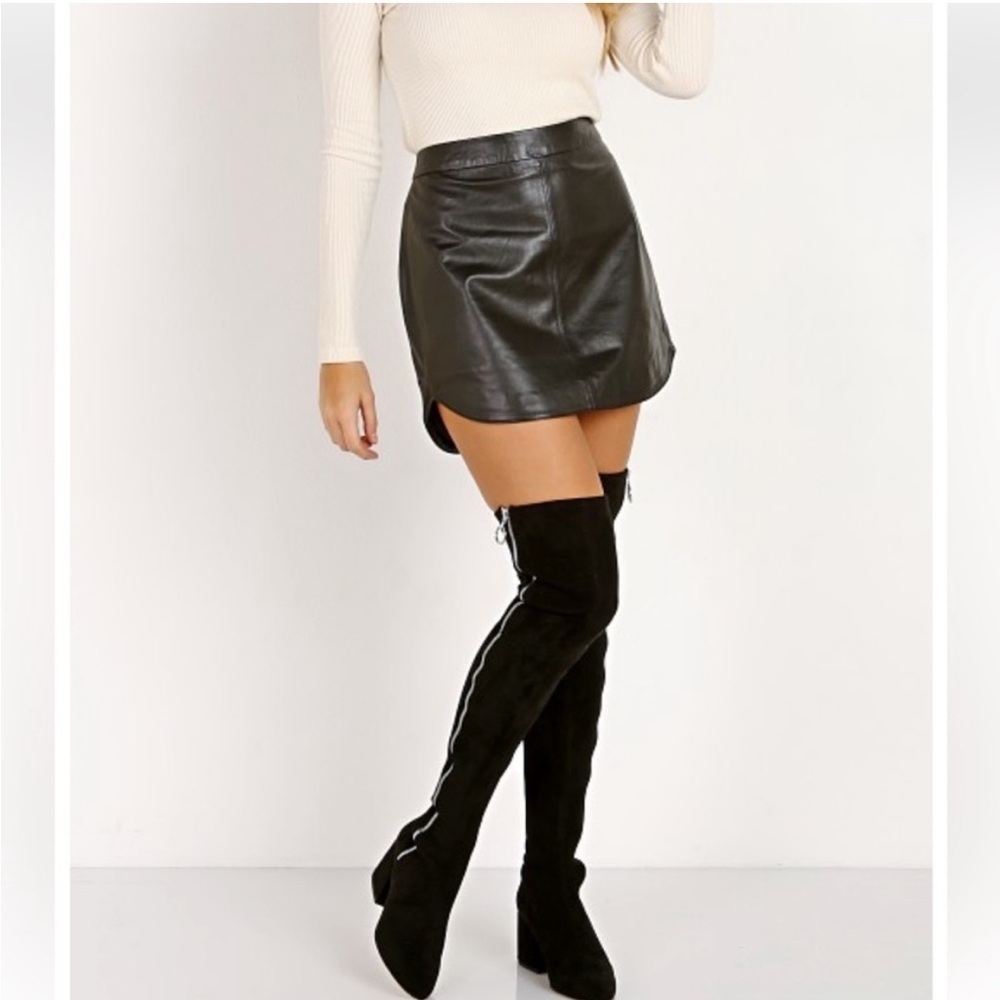 NEW BB Dakota Black Genuine Pig Leather Mini Skirt Zipper Cool Edgy Goth Size 6